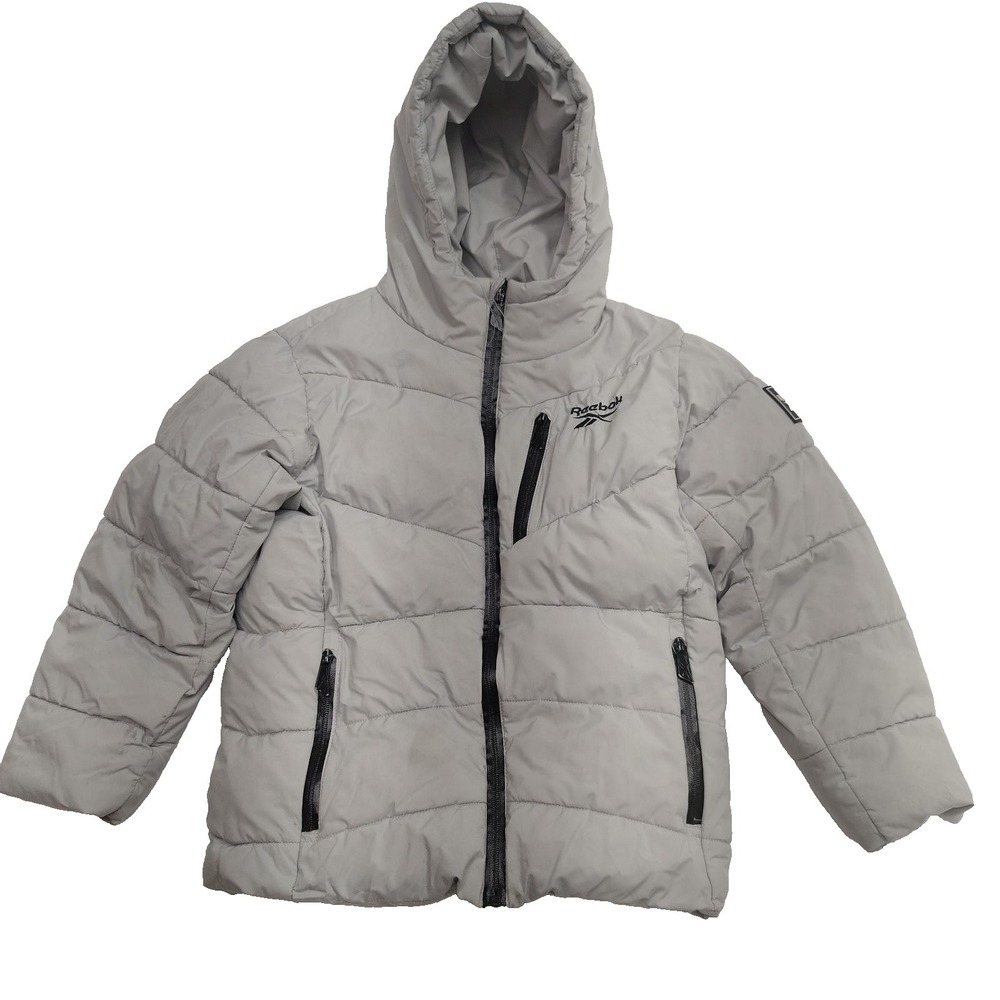 Reebok Boys Size 8(S) Gray Puffer Jacket Hooded Full Zip Winter Coat